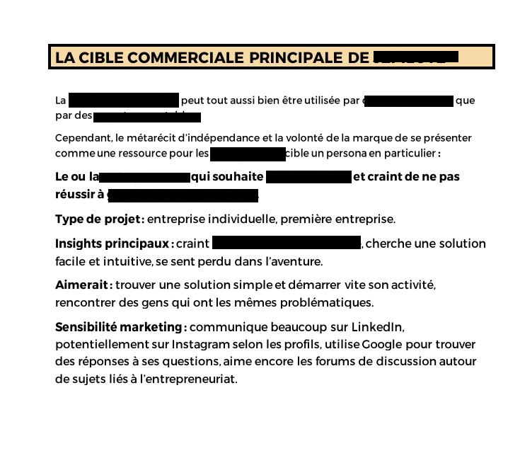 Autre exemple de persona marketing réalisé dans un doc en version simplifiée par Camille Gillet storyteller